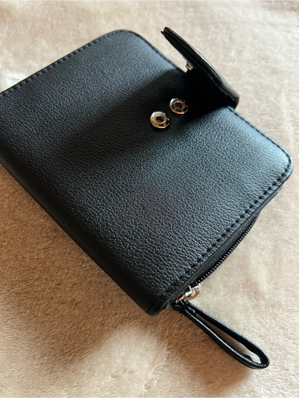 Black Zip Around Wallet Card Holder Organizer Faux Leather Compact Wallet - Picture 6 of 6